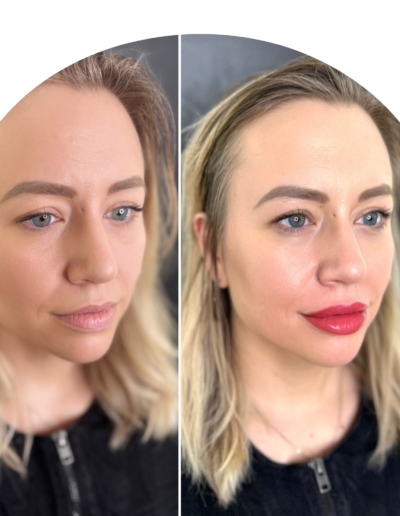 Lip blushing before and after